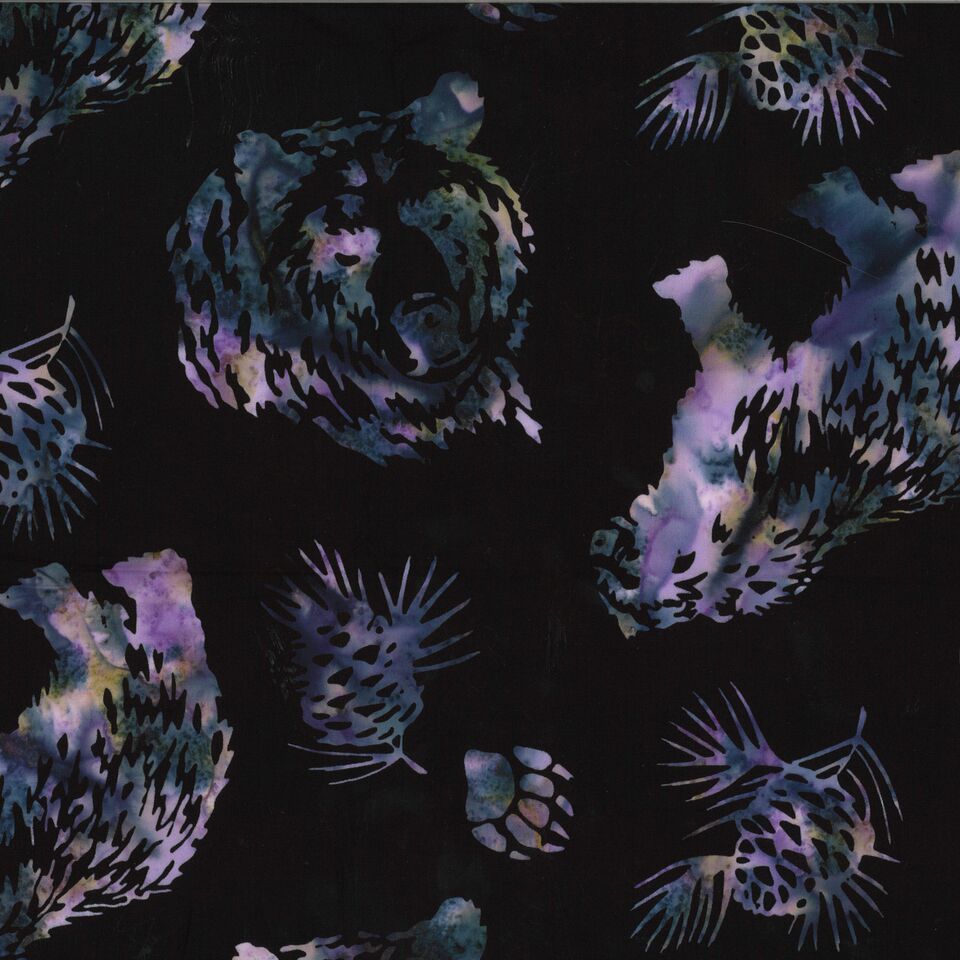 HF Bali Batik Custom - Bear & Pinecones - Blacklight