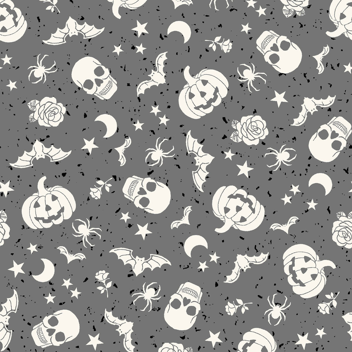 MS Goth Gardens - Floating Pumpkins and Skulls - Gray