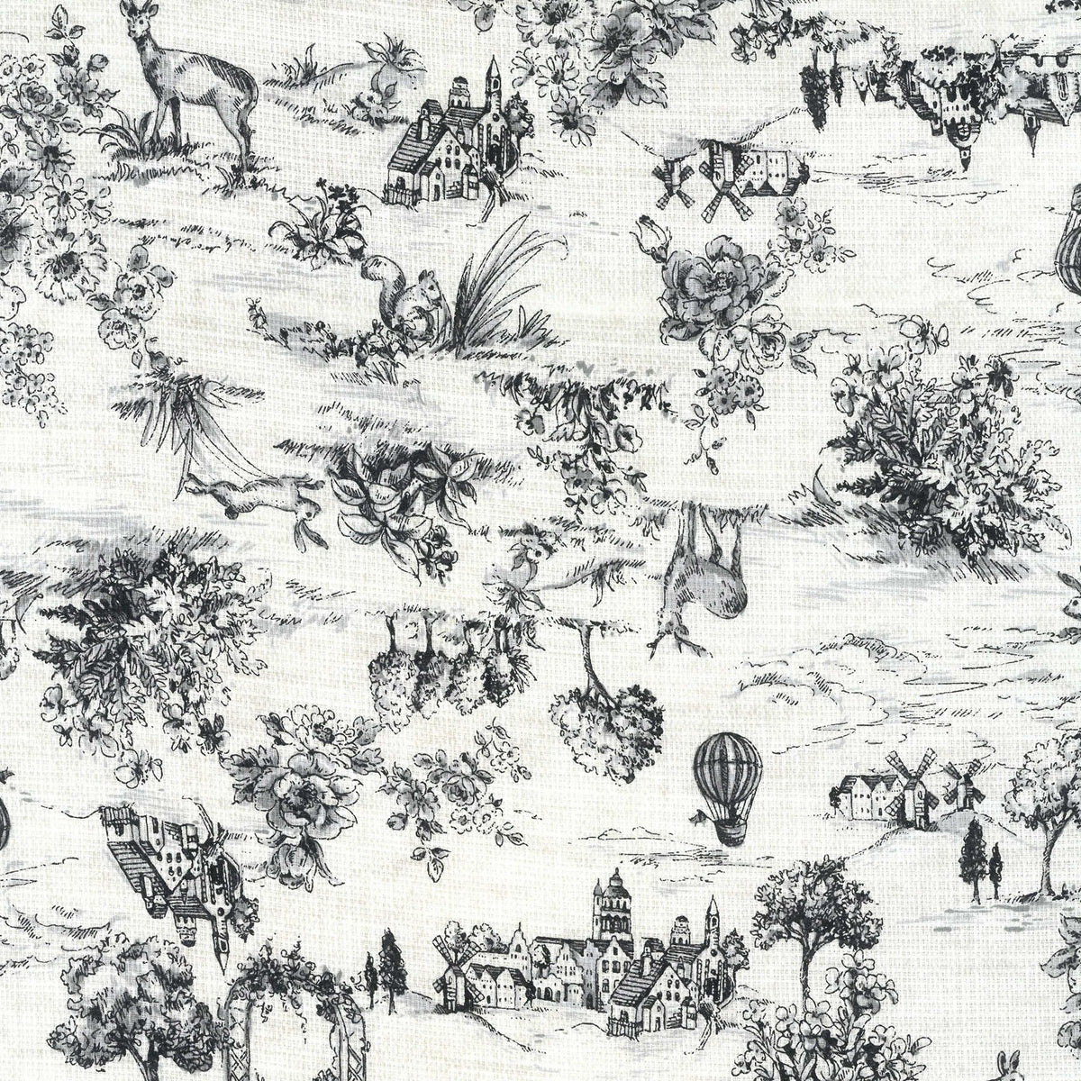 Kokka Vintage Style - Toile De Jouy Dobby Weave - White/Black