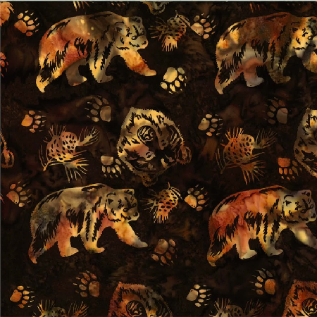 HF Bali Batik Custom - Grizzly Bear & Pinecones - Bourbon