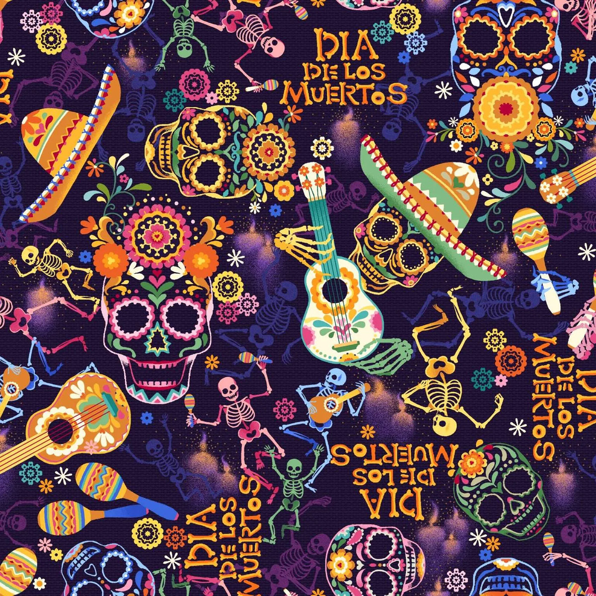 OF - Day of the Dead - Skulls & Guitar Purple
