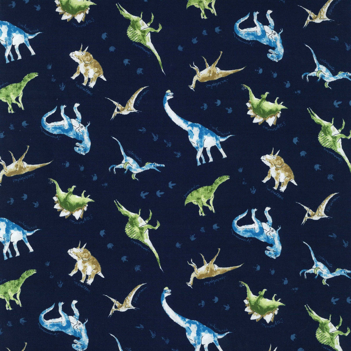 Kokka Water Blur - Dinosaur Cotton Sheeting - Navy