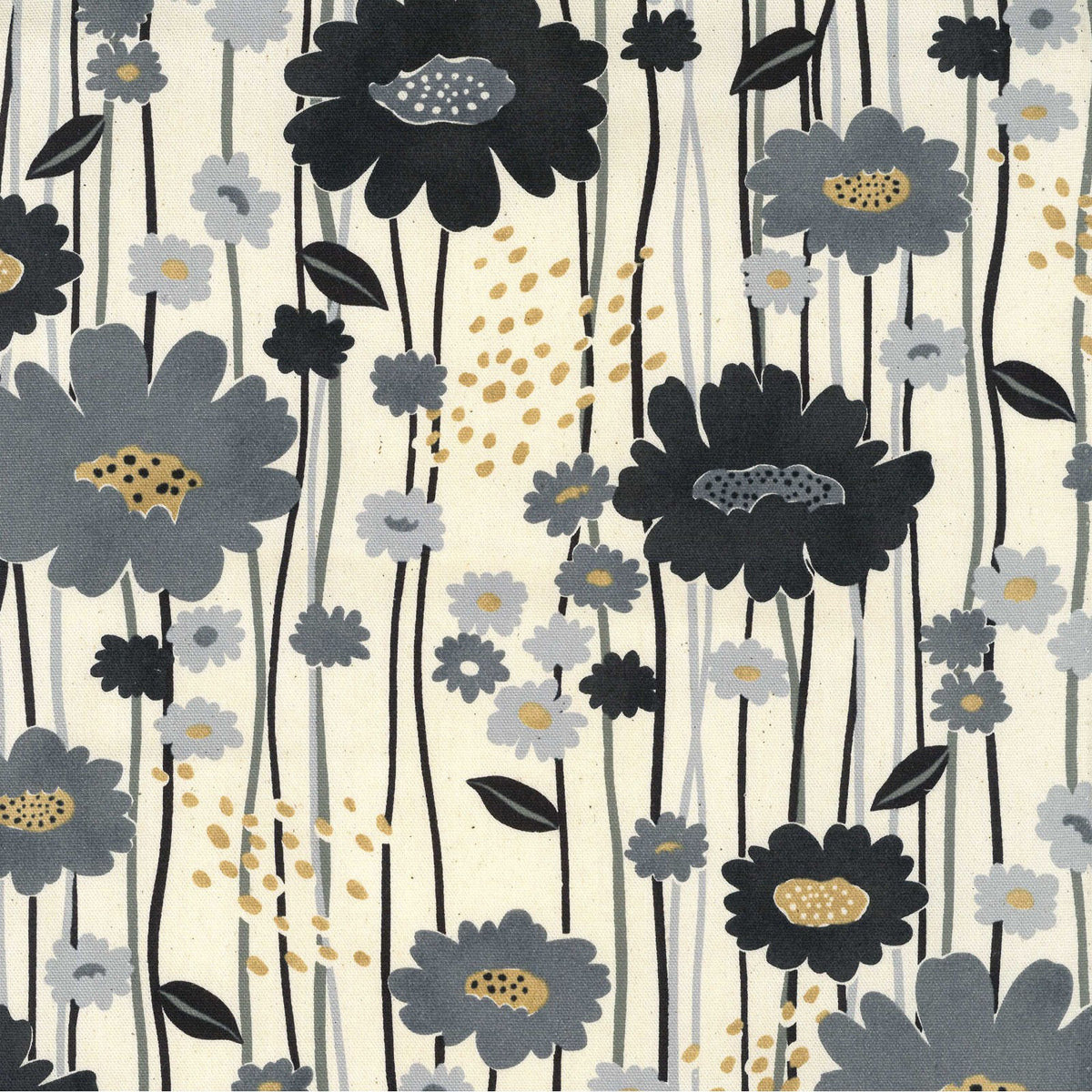 ES Kokka Sopo Retro - Big Flower - Charcoal